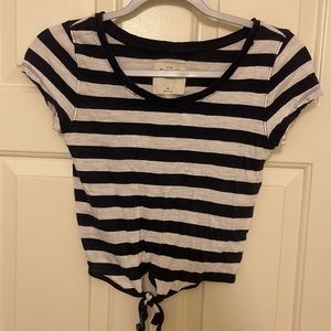 Navy blue and white stripe cropped top